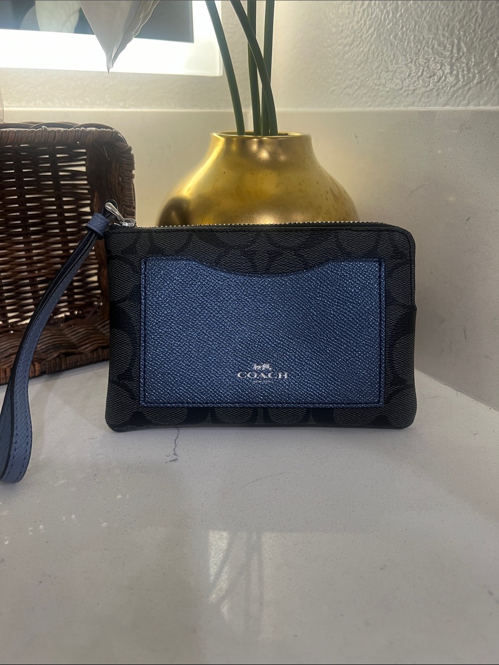 Coach Black and Blue Signature Wristlet
